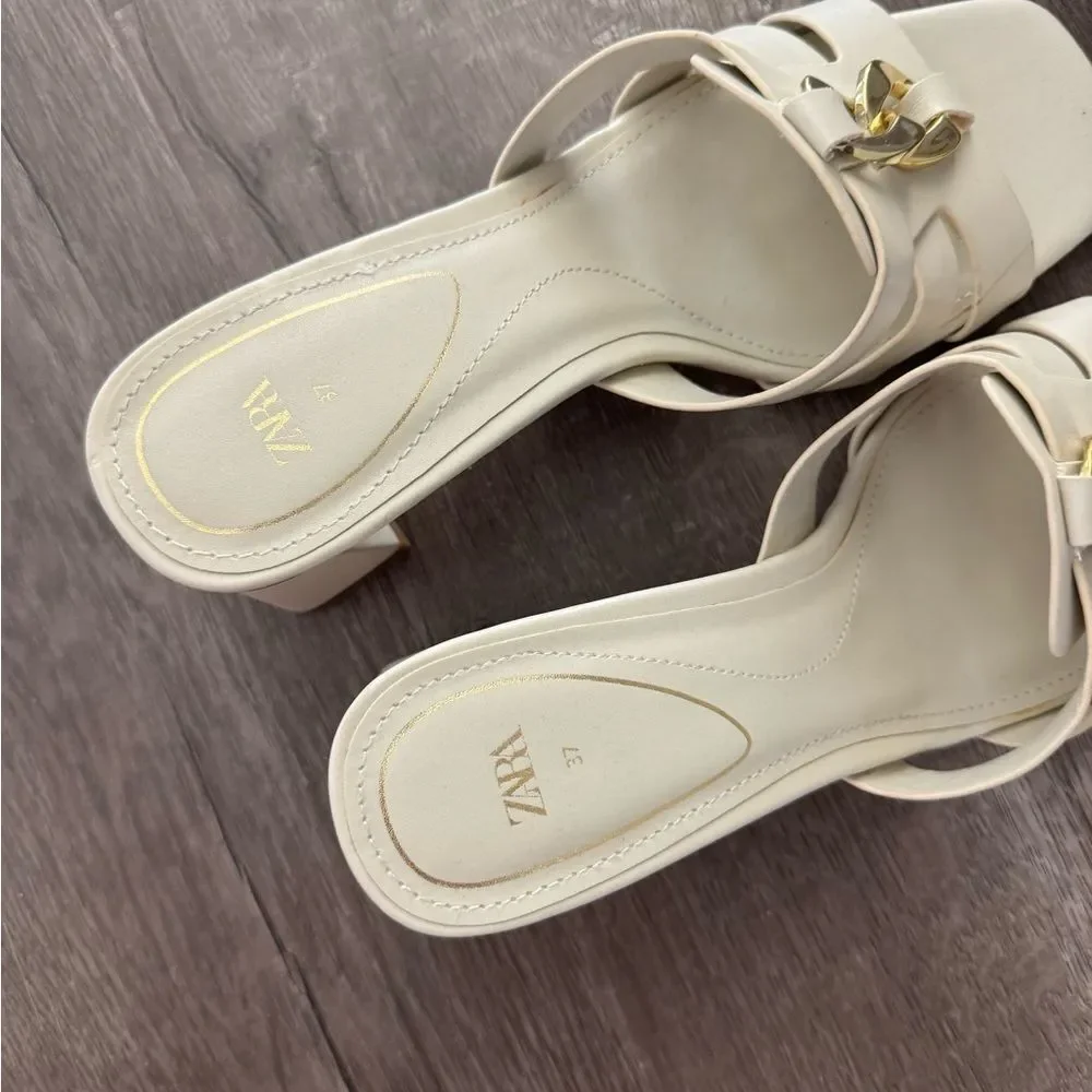 Zara Cream & Gold Sandals - Picture 3 of 7